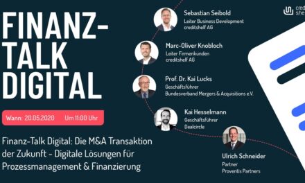 Einladung zum Finanz-Talk Digital „Die M&A Transaktion der Zukunft  – Digitale Lösungen für Prozessmanagement & Finanzierung“.