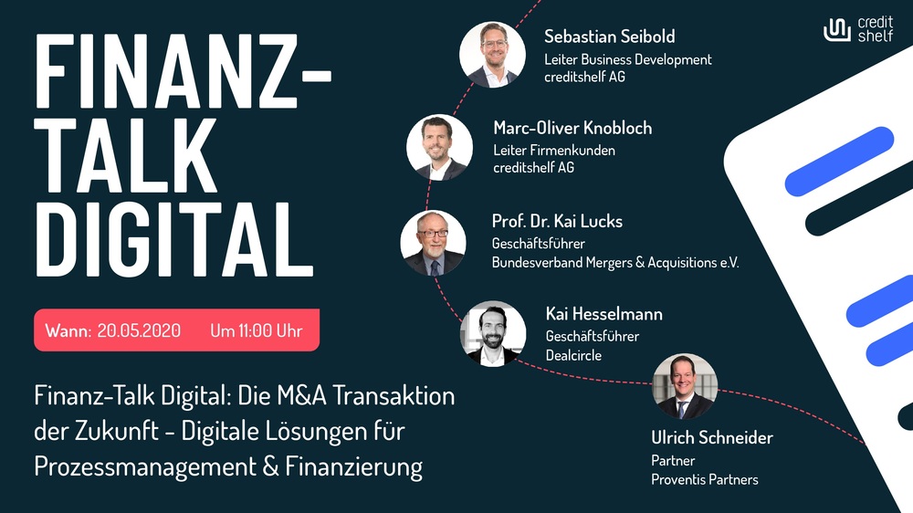 Einladung zum Finanz-Talk Digital „Die M&A Transaktion der Zukunft  – Digitale Lösungen für Prozessmanagement & Finanzierung“.