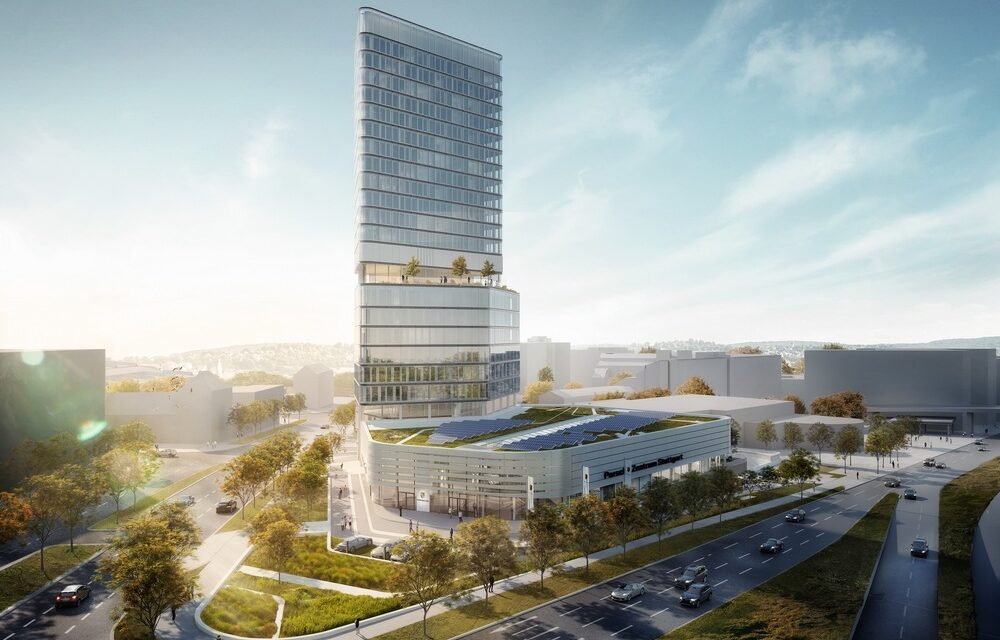 Bau des Porsche Design Tower und Porsche Zentrum Stuttgart läuft nach Plan